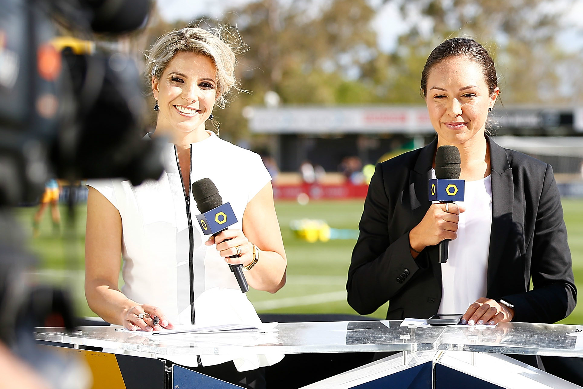 Former Westfield Matildas star Amy Duggan (left), with Kyah Simon