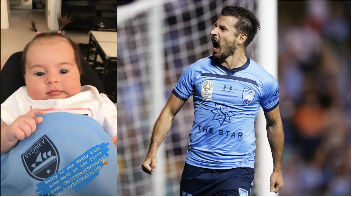 Kosta Barbarouses with daughter Lola on Friday night. Photo by Jaime Castaneda (@jamcas50