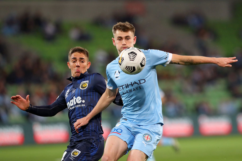Metcalfe in action against Central Coast Mariners in the 2020/21 A-League season