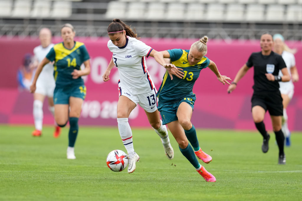 Yallop battles United States star Alex Morgan for possession in the group stage