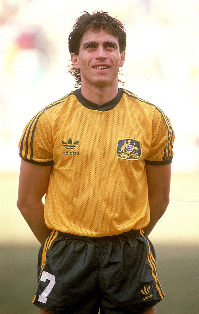 Frank Farina of the Socceroos looks on during the singing of the National Anthem before the start of a soccer match played between Australia and Argentina held at the Sydney Football Stadium, Sydney, Australia.
