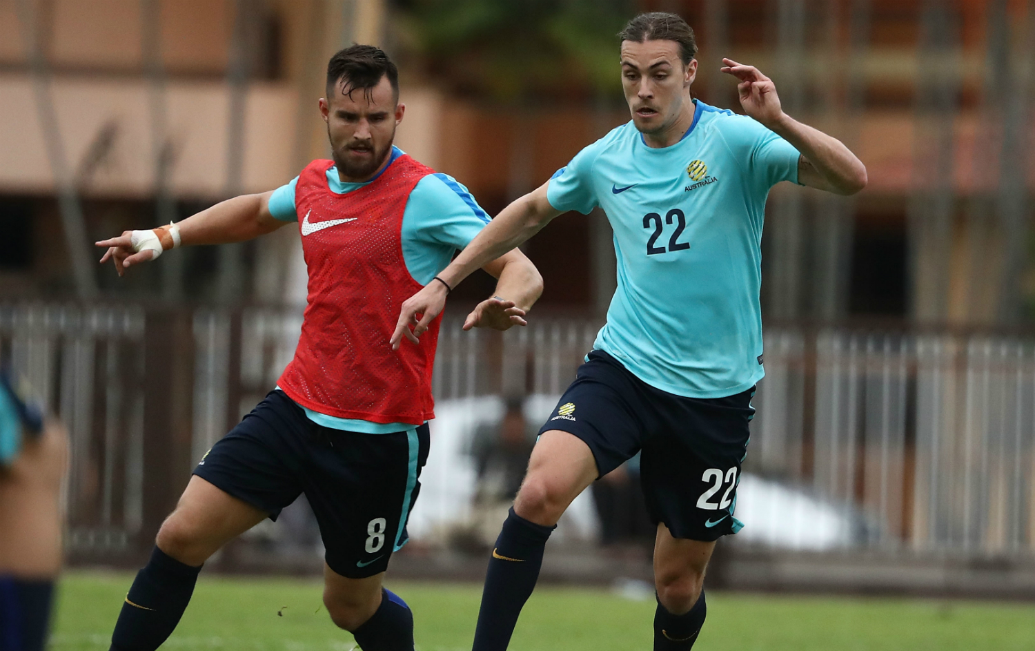 Bailey Wright and Jackson Irvine