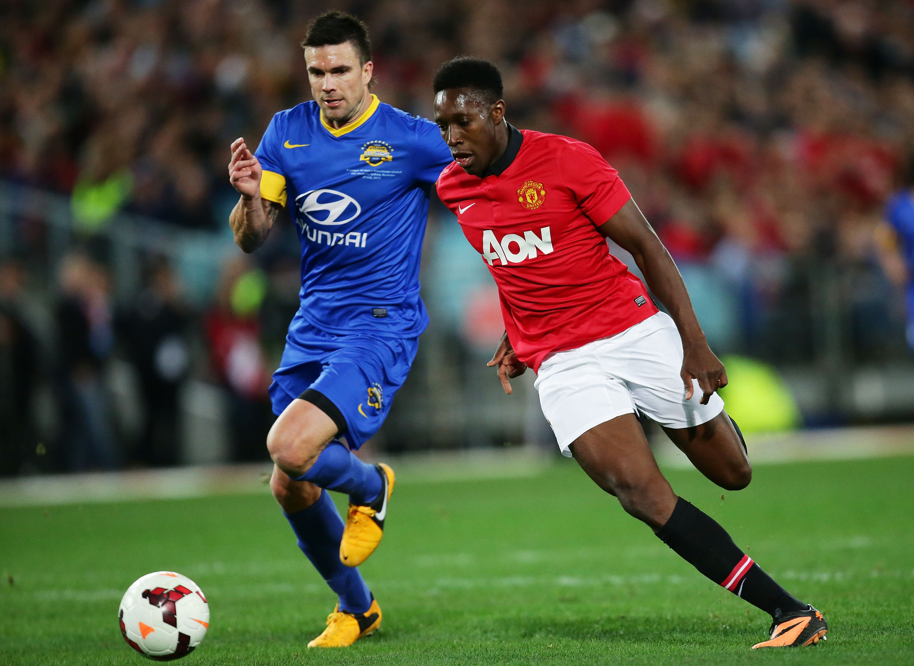 Beauchamp in action for the A-League All Stars against Manchester United. 