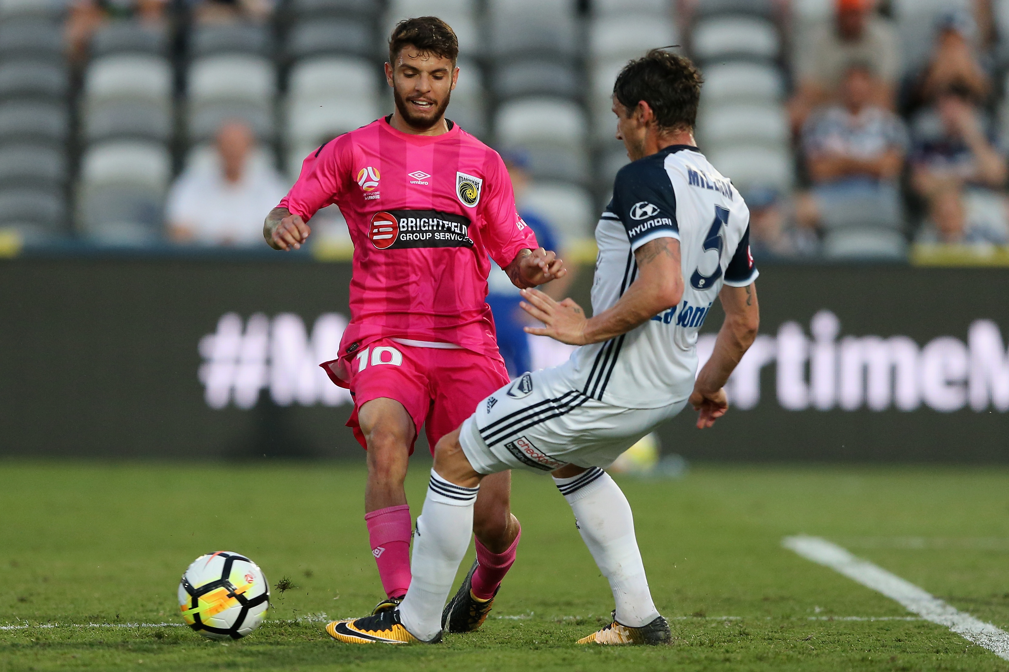 Danny De Silva (pink shirt) for Mariners against Victory on Sunday night