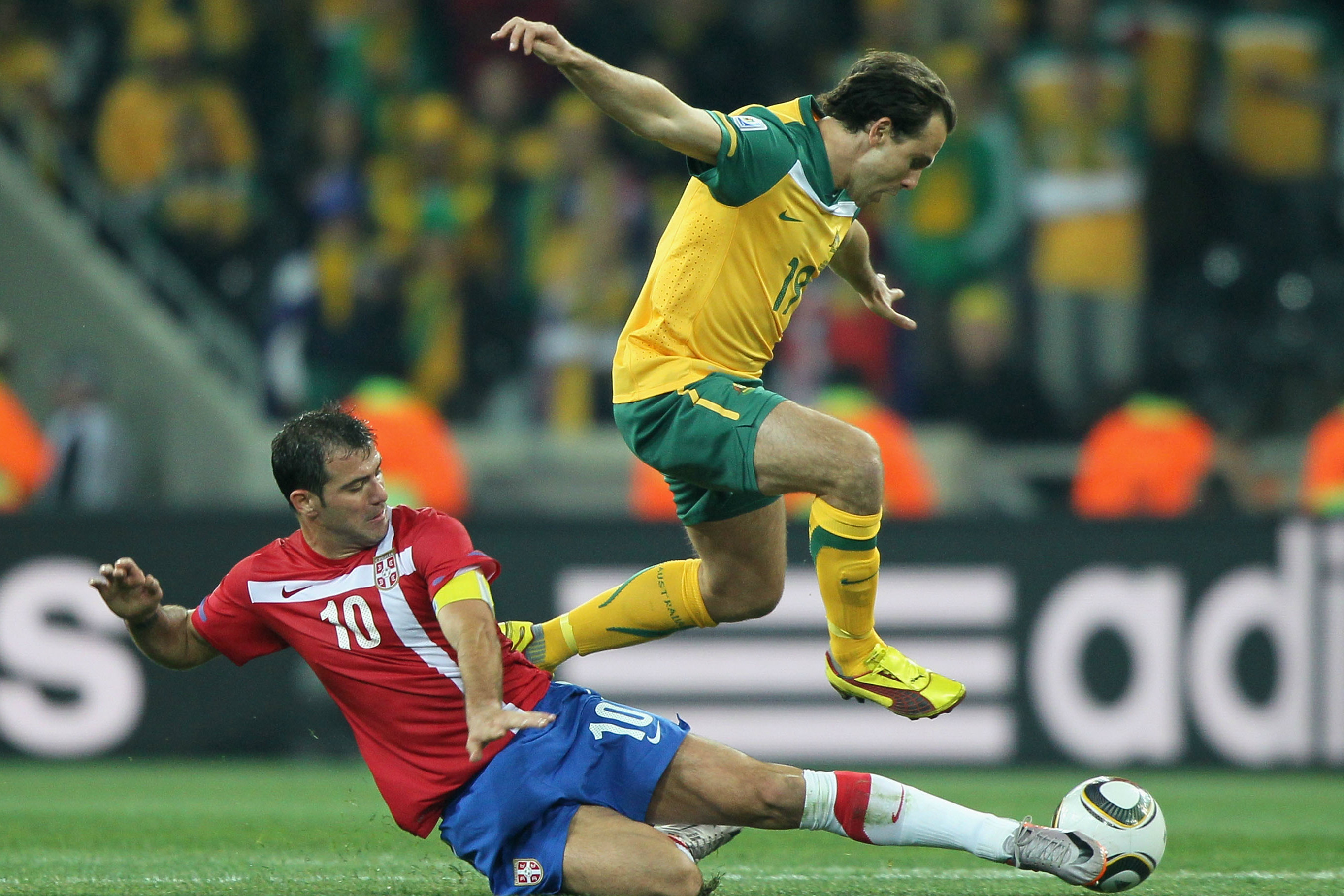 Richard Garcia evades the challenge of a Serbian player at the 2010 World Cup. 