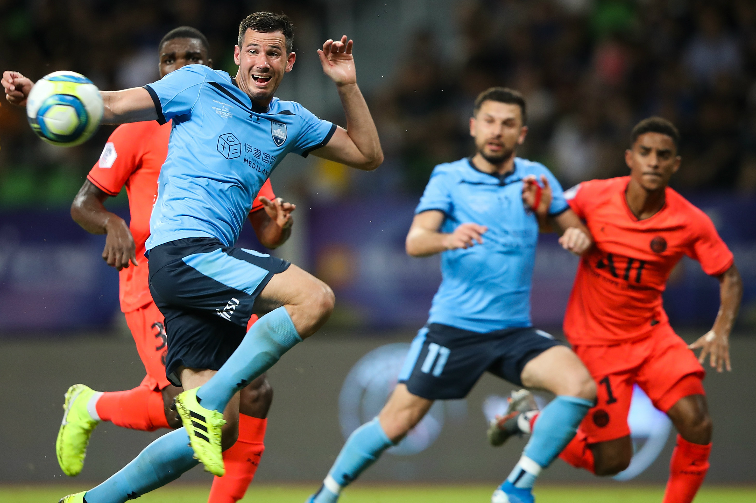 Ryan McGowan in action for Sydney FC against PSG last week