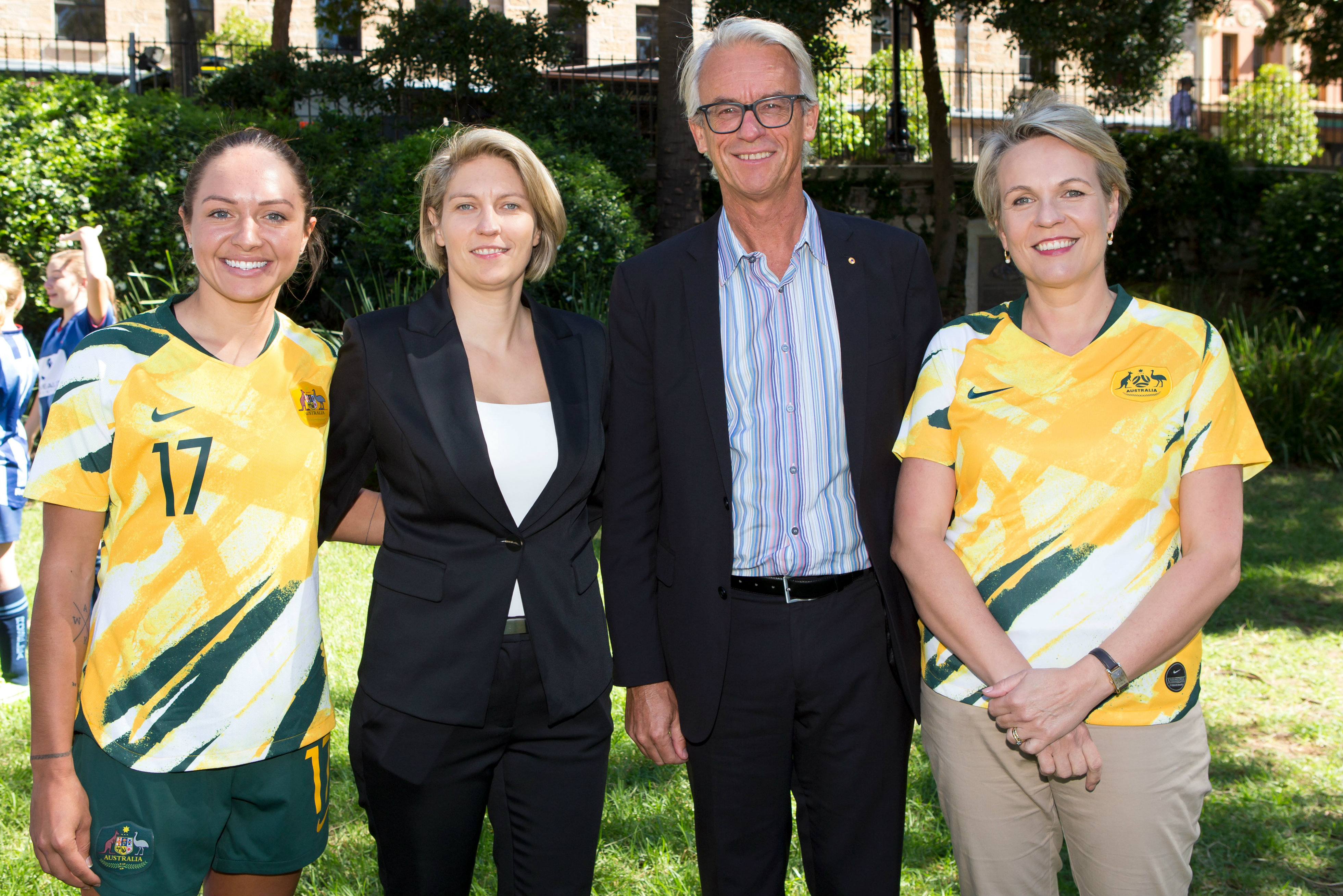 Kyah Simon, Emma Highwood, David Gallop and Tanya Plibersek MP