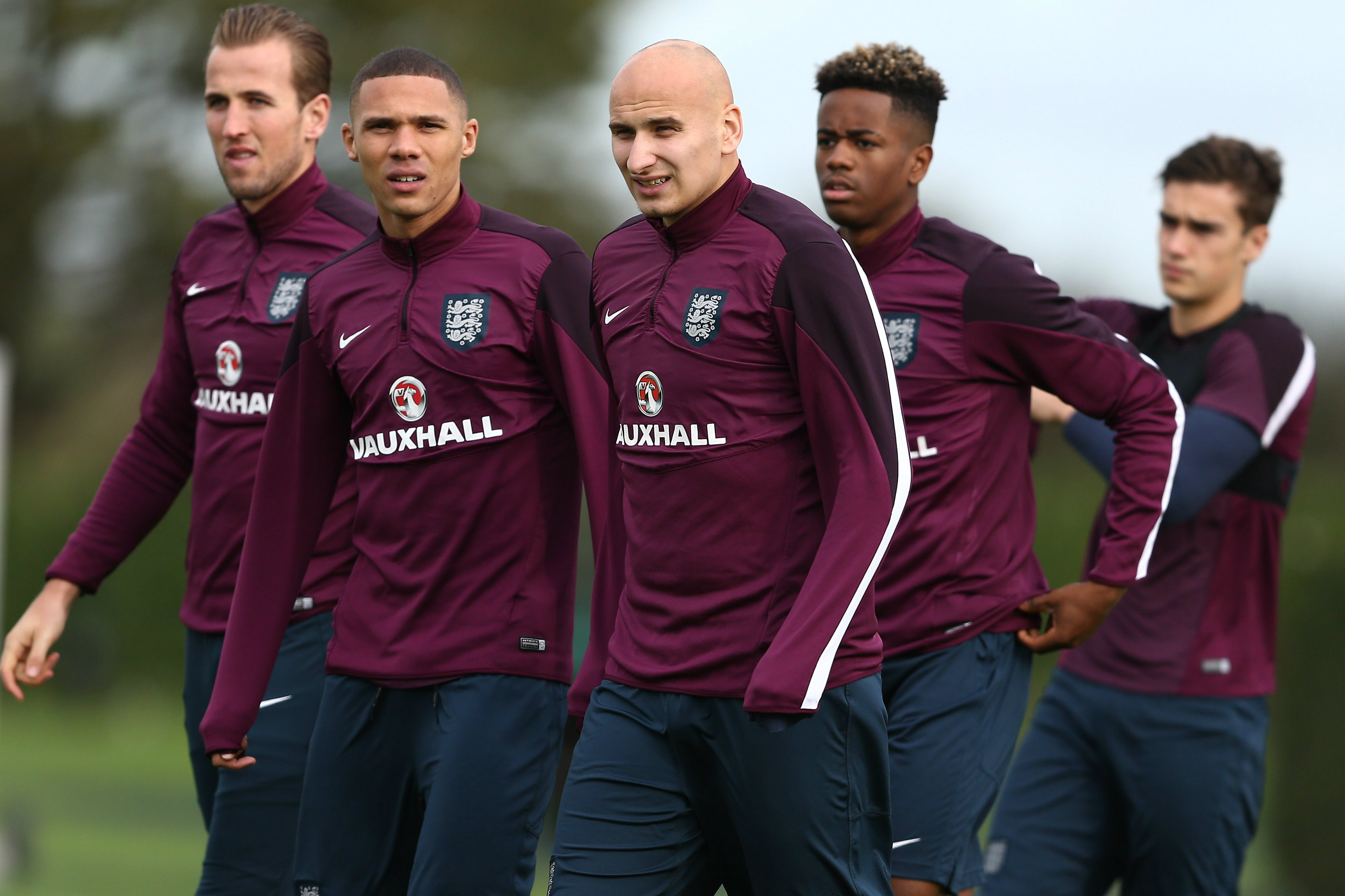 Harrison at England's training ground with Harry Kane, Kieran Gibbs and Jonjo Shelvey 
