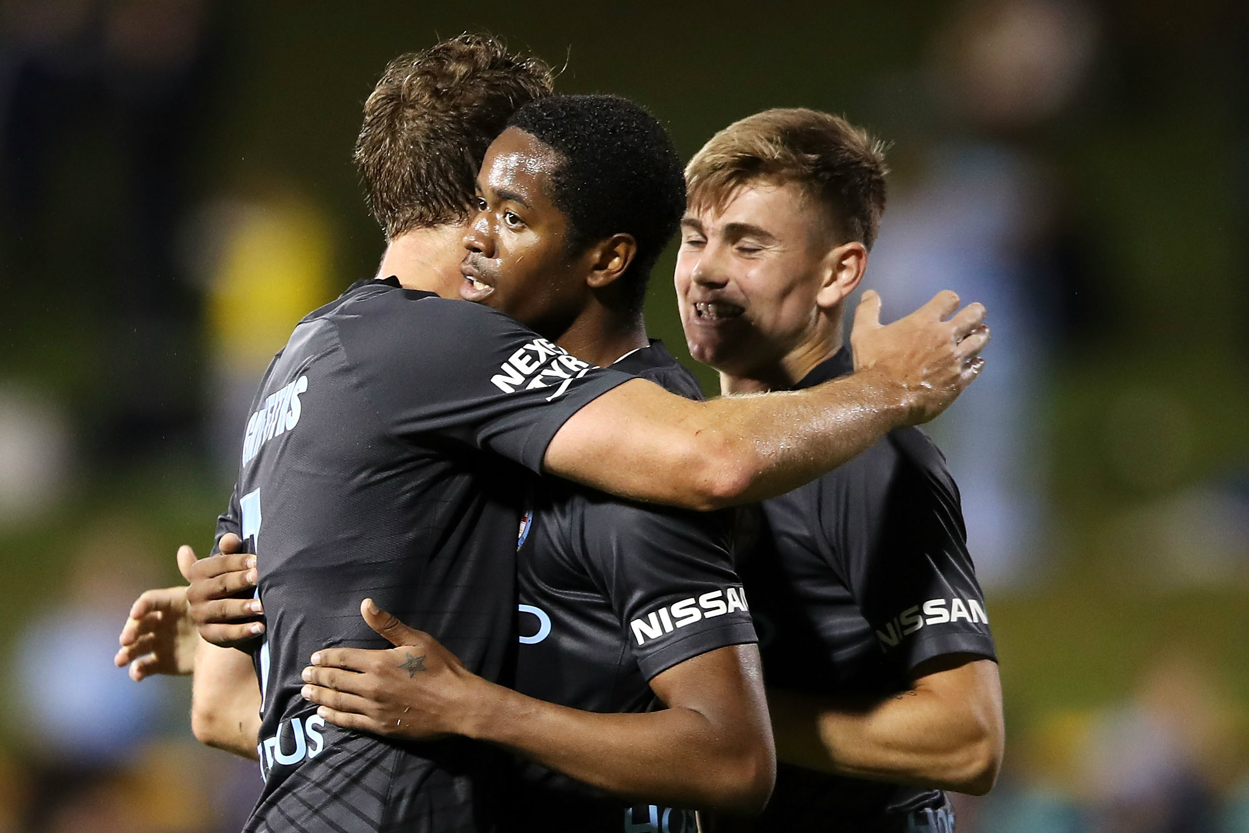 Shayon Harrison celebrates his goal against Sydney FC last weekend.