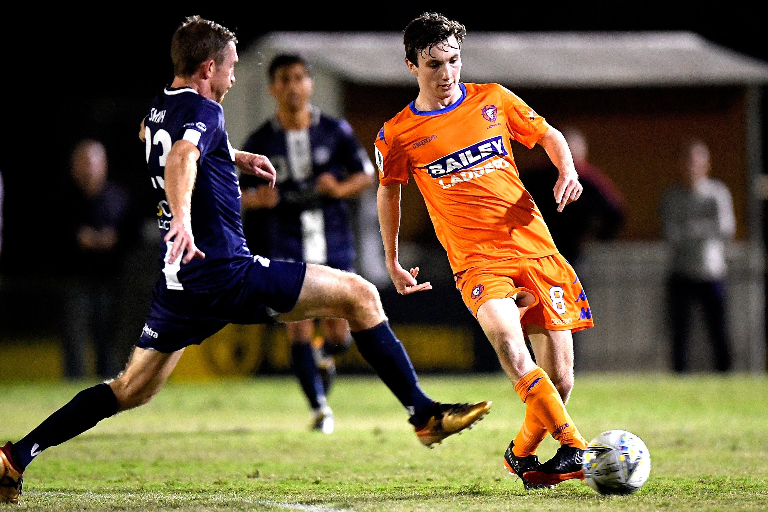 Mitchell Hore scored one of Lions FC's two goals in their win over Olympic FC
