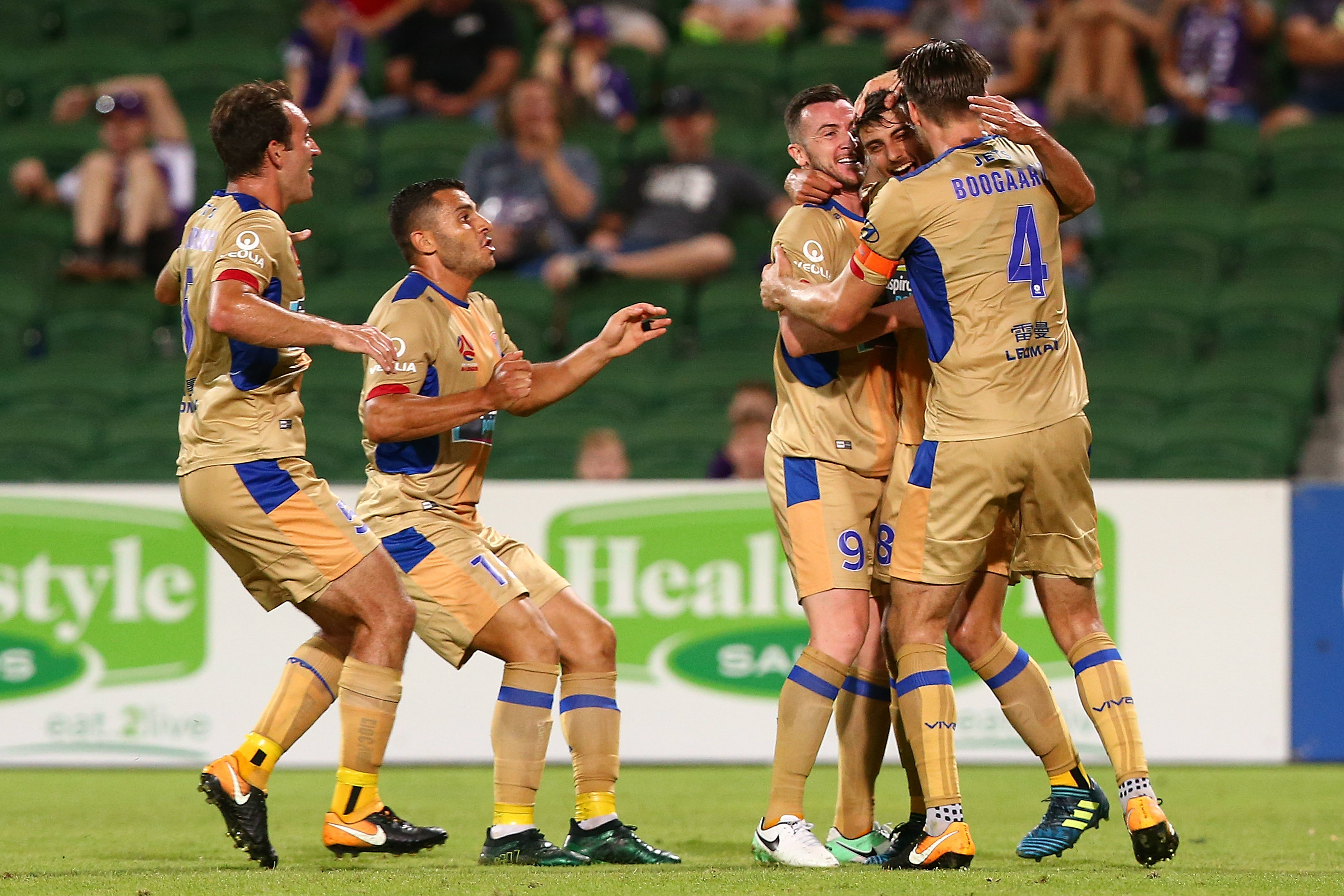 Newcastle Jets celebrate a goal