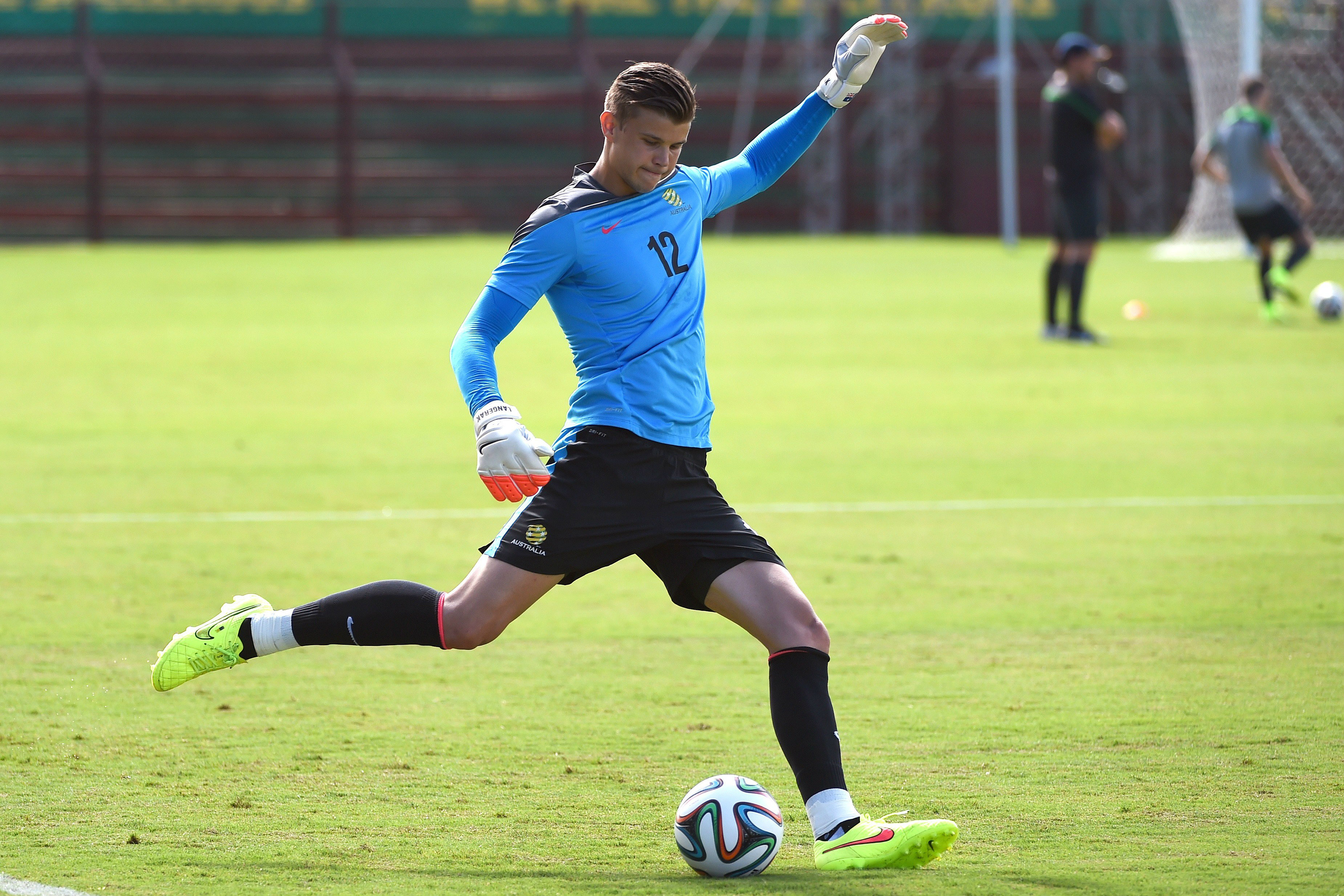 Mitch Langerak on the training pitch in Brazil.