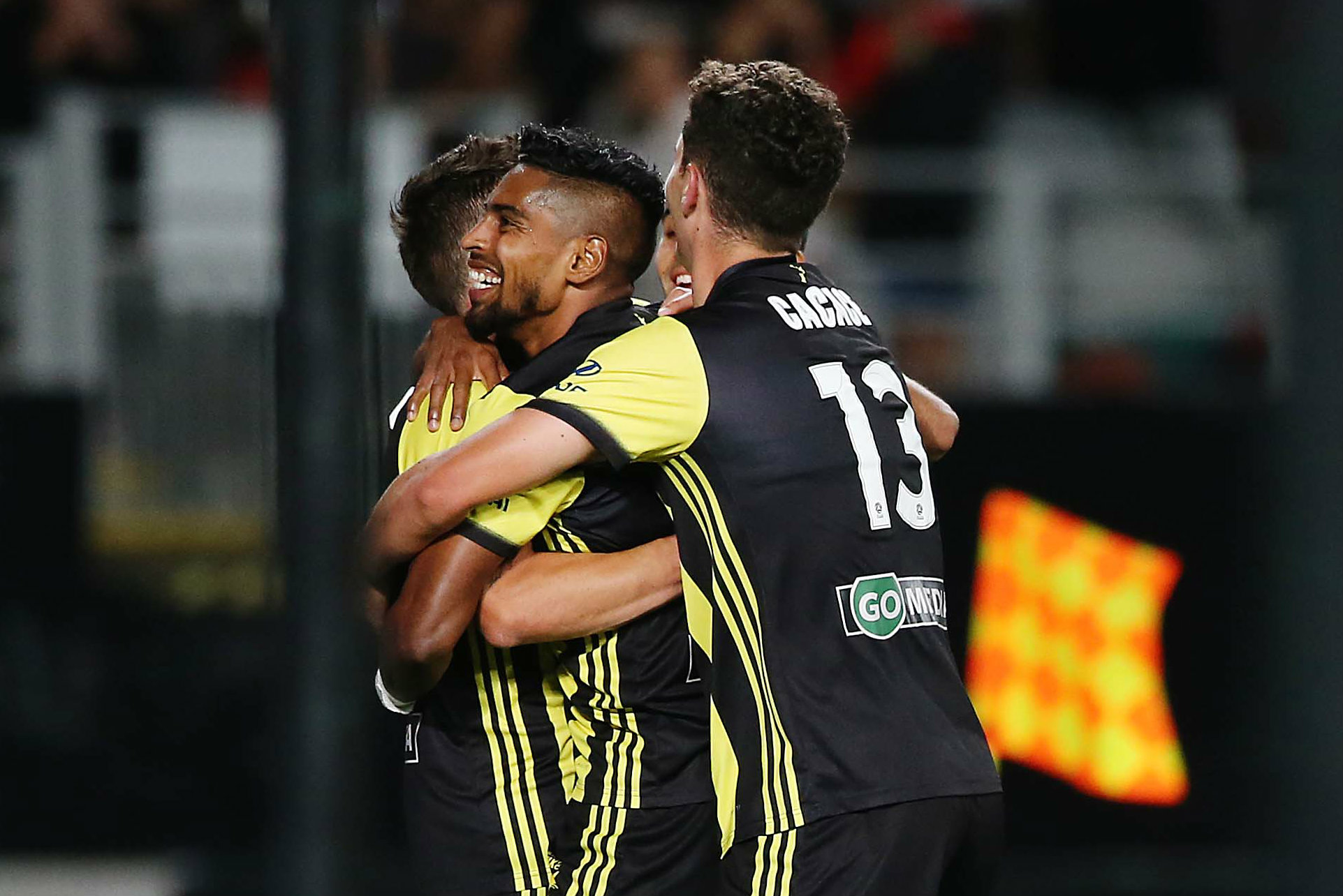 Roy Krishna celebrates a goal.