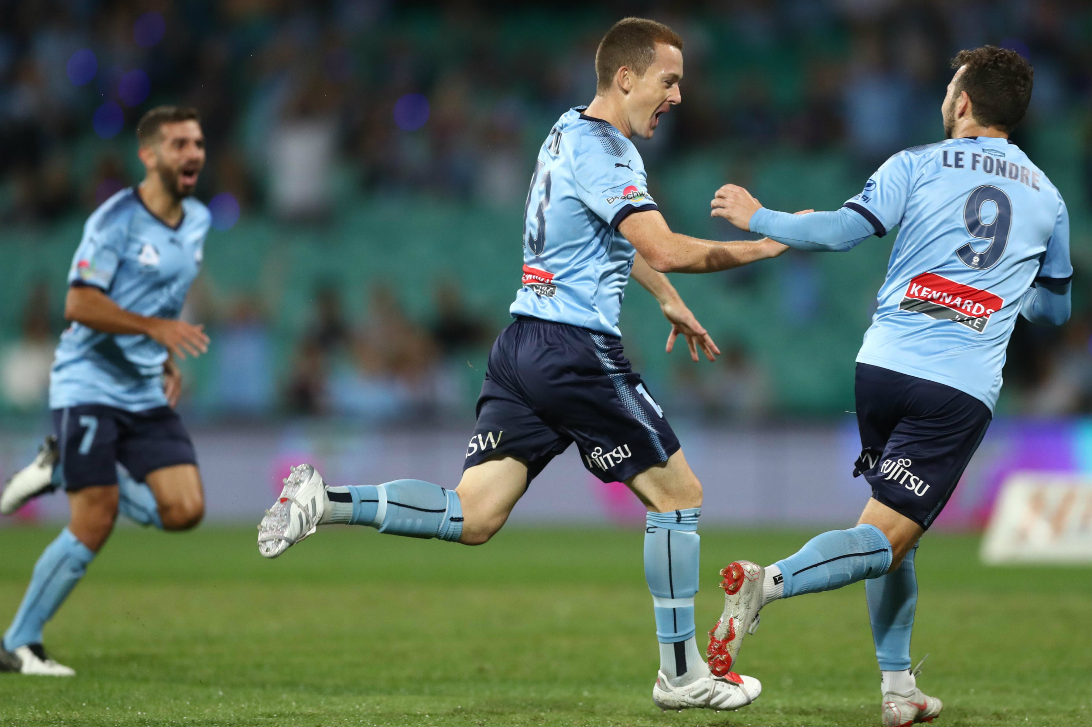 Brandon O'Neill celebrates his goal against Victory