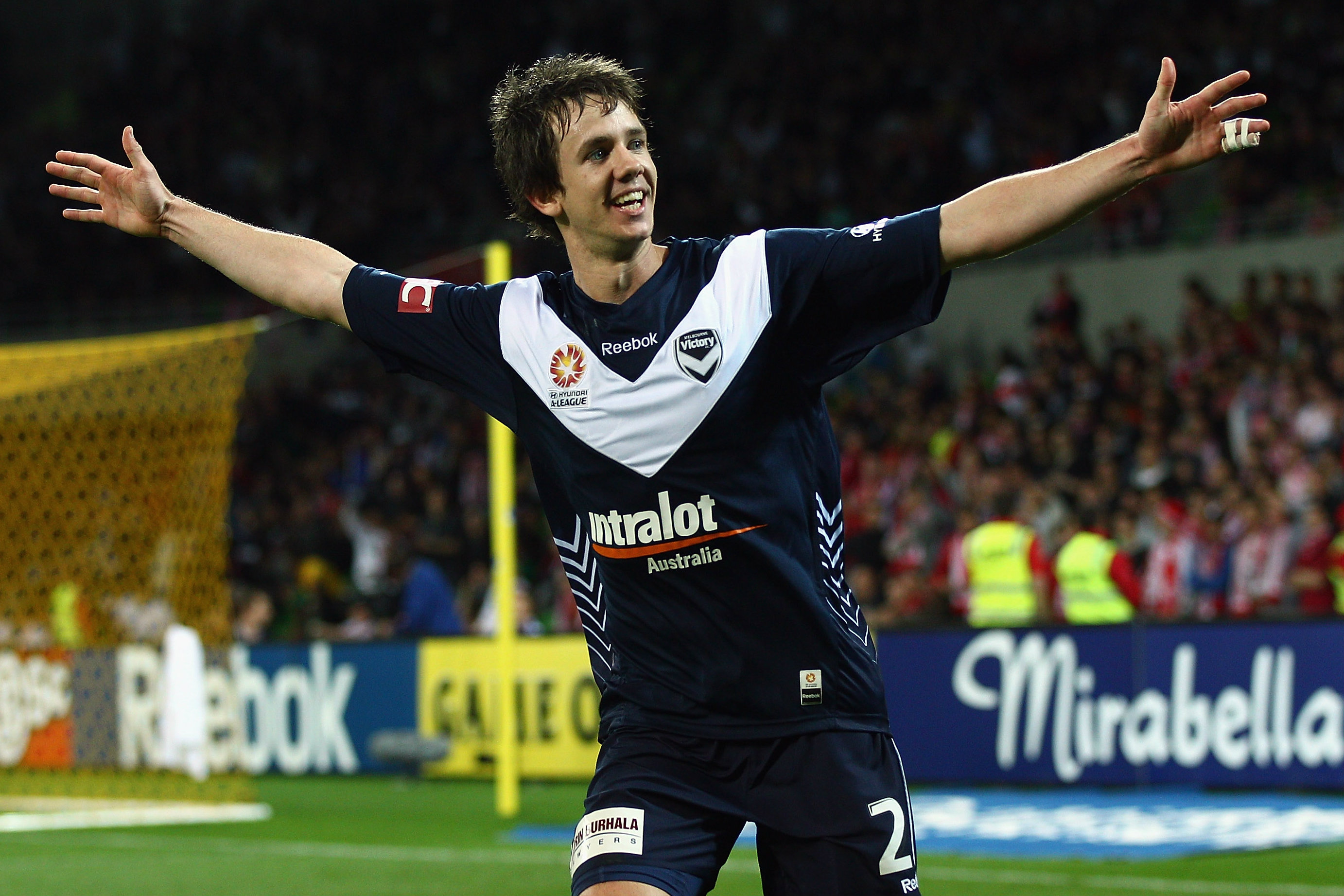 Robbie Kruse celebrates a goal during his first stint with Victory