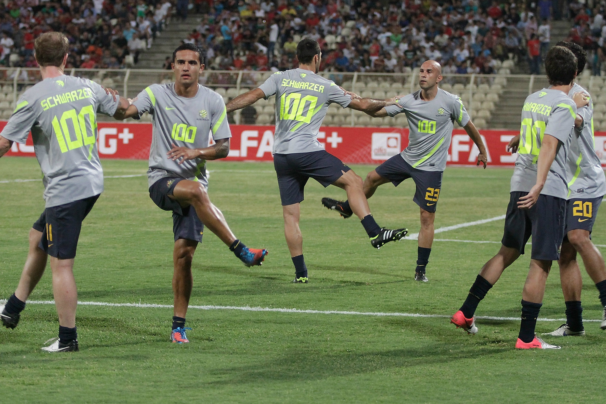 The Caltex Socceroos honour Schwarzer with these special shirts.