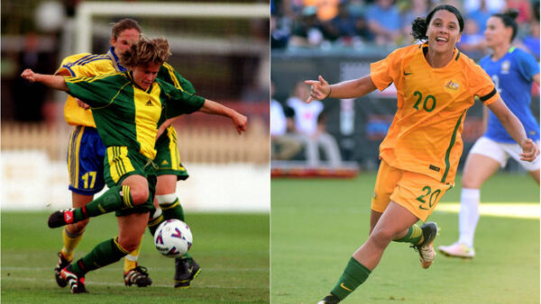 Former Westfield Matildas attacker Julie Murray and current superstar Sam Kerr.