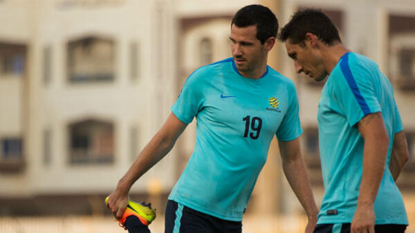 Caltex Socceroos Ryan McGowan and Mark Milligan in Jeddah.