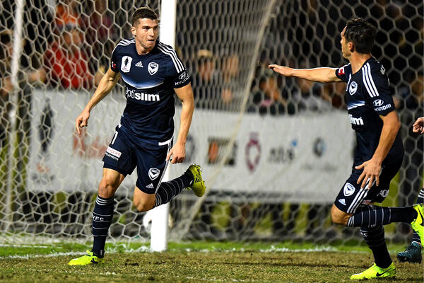 Mitch Austin celebrating a goal during the Westfield FFA Cup.