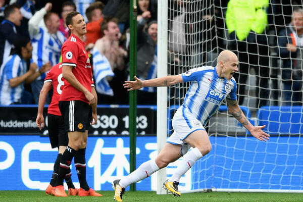 Aaron Mooy scores against Manchester United.