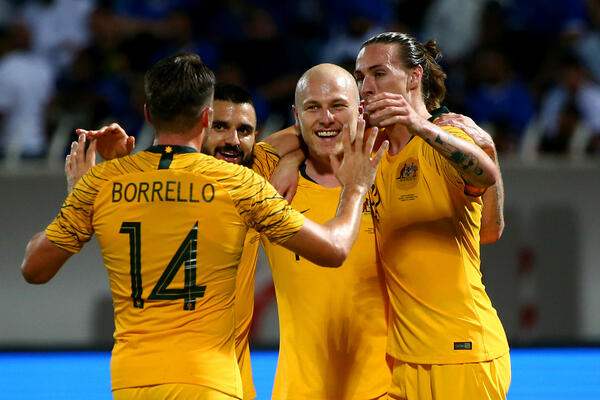 The Caltex Socceroos celebrate a goal