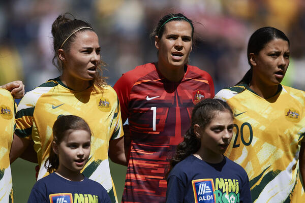 Jenna McCormick (left) made her Westfield Matildas debut against Chile on Saturday