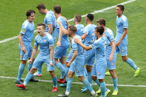 Scott Galloway; Melbourne City celebrate a goal