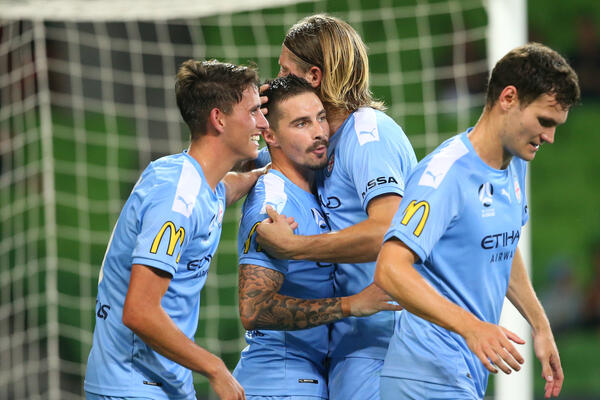 Melbourne City celebrate a goal