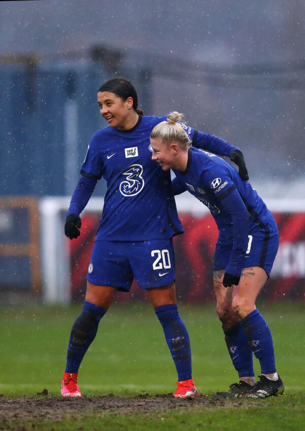 Sam Kerr and Beth England celebrate 