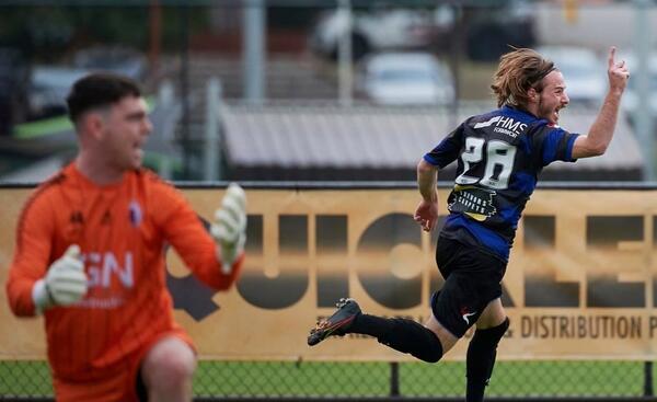 Kosta Sparta celebrates his goal for Bayswater against Balcatta in the FFA Cup. Photo by FotoEnzo