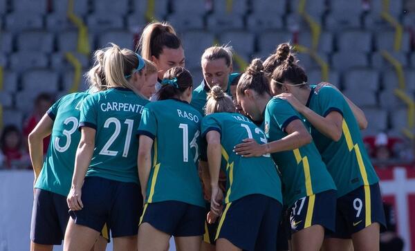 Team huddle before the Australia v Denmark friendly
