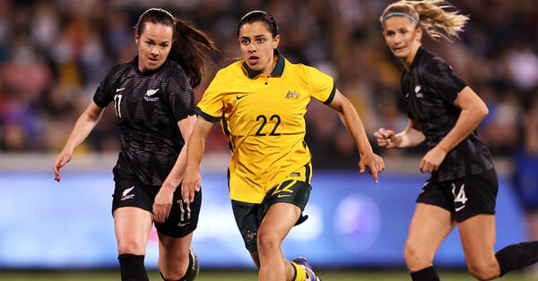 Alex Chidiac of the Matildas ruduring the International womens friendly match between the Australia Matildas and the New Zealand at GIO Stadium on April 12, 2022 in Canberra, Australia. (Photo by Mark Kolbe/Getty Images)