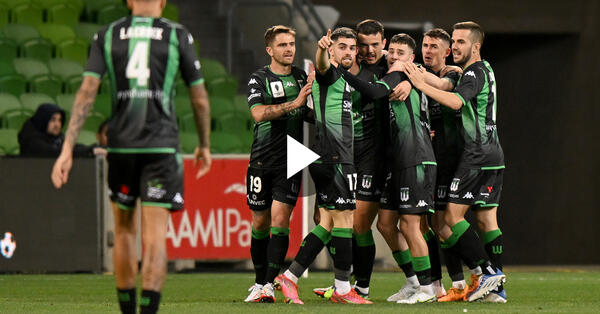 Western United celebrate scoring in their 2-1 win over Melbourne Victory