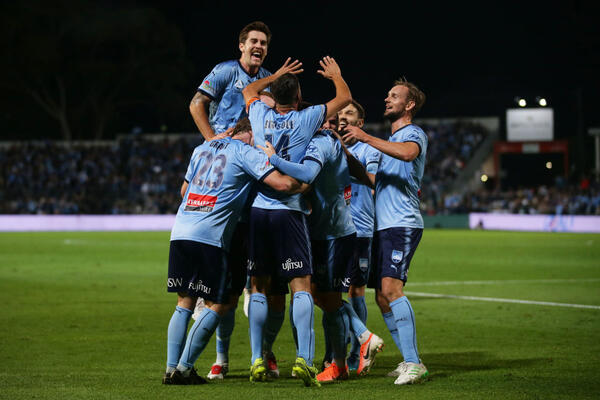 Sydney FC celebration with Alex Brosque