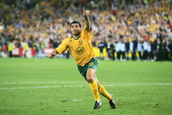 John Aloisi celebrates after scoring the penalty that sent Australia to the 2006 World Cup.