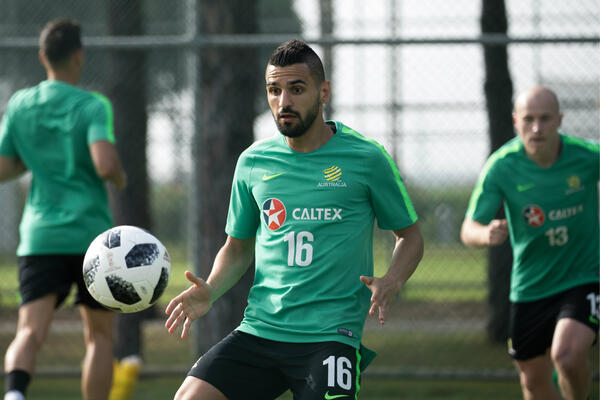 Aziz Behich during a ball drill.