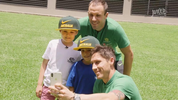 Mark Milligan and Matthew Jurman visit the Queensland Children's Hospital