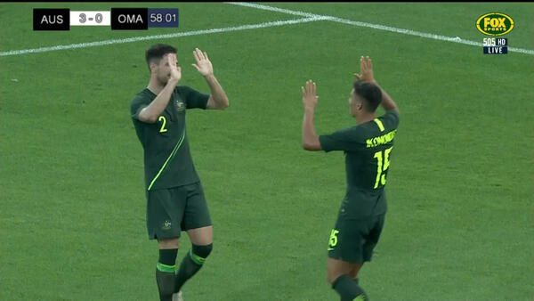 Milos Degenek scores his first international goal