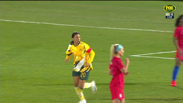 Sam Kerr scores her first goal against the USA
