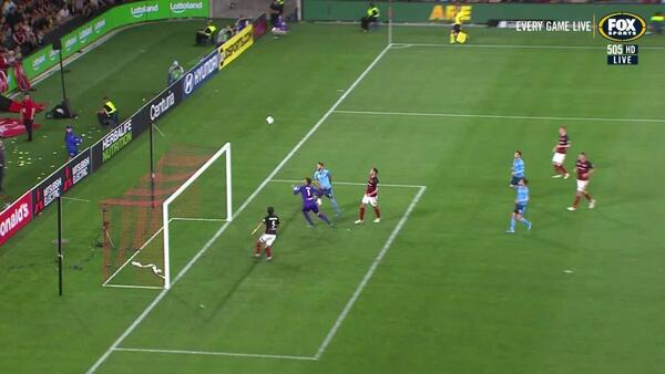 CHANCE: The Sky Blues almost draw first blood in the Sydney Derby