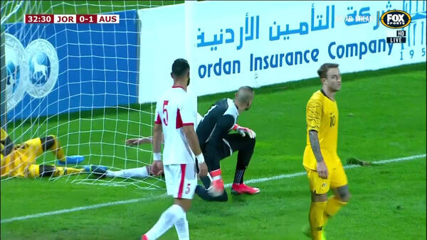 CHANCE: Mabil - A far post run almost pays off for Australia