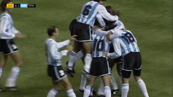 Diego Maradona assists Argentina's goal v Socceroos in FIFA World Cup 1994 play-off