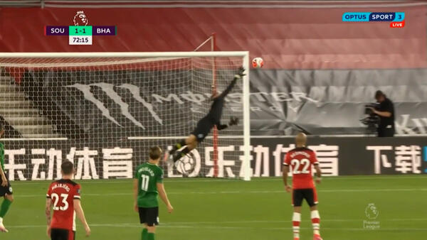 Mat Ryan's save of season contender in Brighton's draw with Southampton