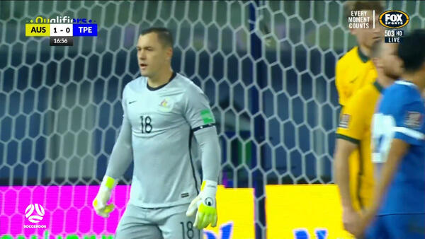 SAVE: Danny Vukovic with a sharp save at the near post | Australia v Chinese Taipei