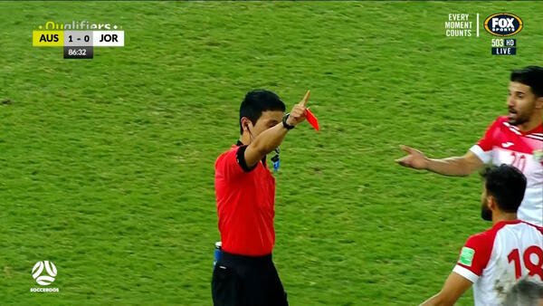 RED CARD: Al-Taamari - Jordan down to ten