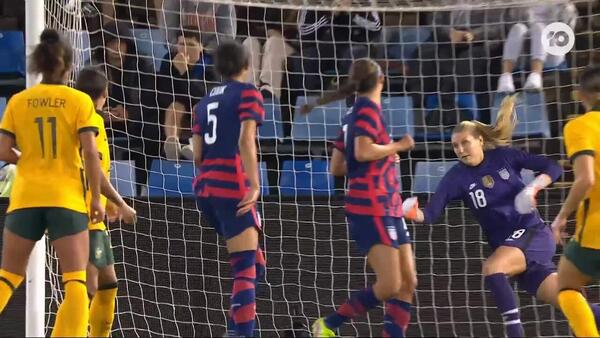 CHANCE: Cooney-Cross - The young Matilda almost equalising