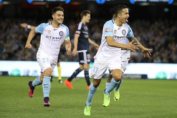 Tim Cahill scored a stunner in last season's Melbourne Derby at Etihad.