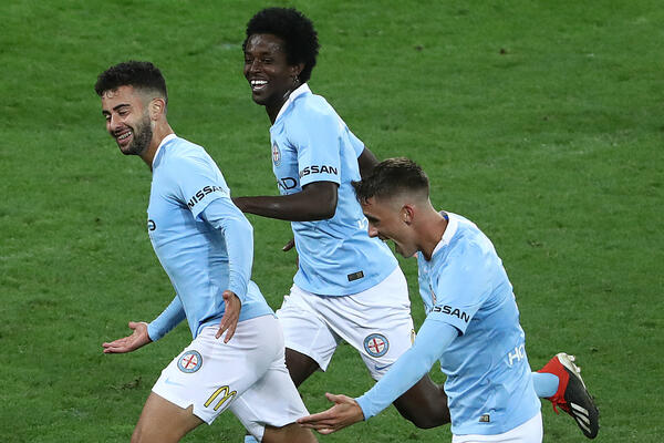 Melbourne City celebrate a goal