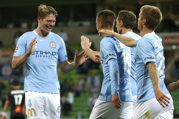 Melbourne City celebrate a goal