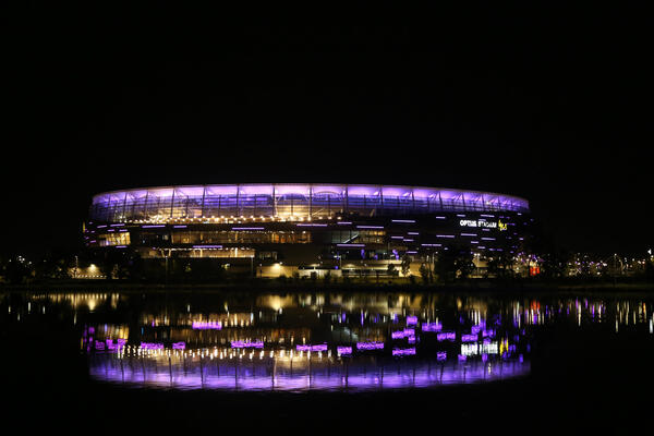 Optus Stadium lit up purple for Hyundai A-League Grand Final